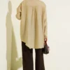 Shoulder Stone Detailed Shirt Beige wholesale shirt view 3 - Hicabistan Turkey factory
