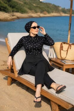 Front Half-Zip Skirted Swimwear Black