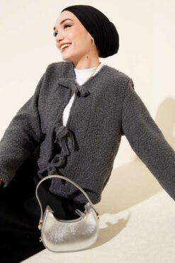 Tie-Front Boucle Short Kimono