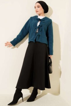 Alternatieve weergave van Tie-Front Boucle Short Kimono Indigo