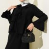 Tie-Front Layered Ruffled Skirt Set Black wholesale clothing set view 2 - Hicabistan Turkey factory