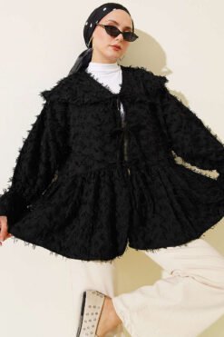 Tassel Tie-Front Kimono Black