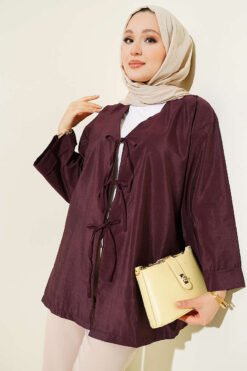 Tie-Front Oversized Parachute Kimono Plum