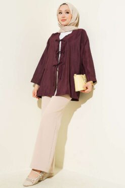 Vue alternative de Tie-Front Oversized Parachute Kimono Plum