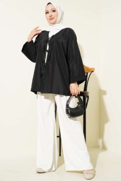 Vue alternative de Tie-Front Oversized Parachute Kimono Black