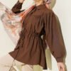Gathered Front Belt Tunic Shirt Brown بالجملة shirt - Hicabistan مصنع تركيا