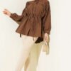 Gathered Front Belt Tunic Shirt Brown بالجملة shirt view 2 - Hicabistan مصنع تركيا