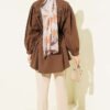 Gathered Front Belt Tunic Shirt Brown بالجملة shirt view 3 - Hicabistan مصنع تركيا