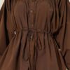 Gathered Front Belt Tunic Shirt Brown بالجملة shirt view 4 - Hicabistan مصنع تركيا