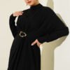 Dress with Drawstring Front and Gold Buckle Black بالجملة dress view 2 - Hicabistan مصنع تركيا