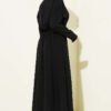 Dress with Drawstring Front and Gold Buckle Black بالجملة dress view 3 - Hicabistan مصنع تركيا
