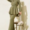 Cross Front Belted Two-Piece Set
