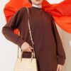 Basic Two-Piece Set with Front Cutout Brown wholesale clothing set view 2 - Hicabistan Turkey factory