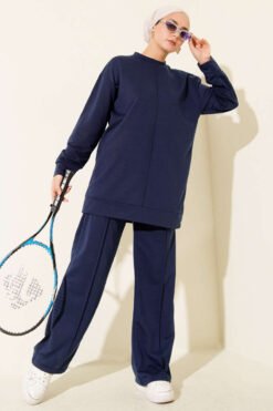 Basic Two-Piece Set with Front Cutout Navy Blue