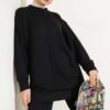 Basic Two-Piece Set with Front Cutout Black wholesale clothing set view 2 - Hicabistan Turkey factory