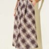 Button-Front Checkered Skirt Beige