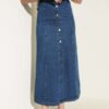 Button Front Slim Denim Skirt