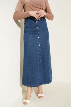 Button Front Slim Denim Skirt all'ingrosso skirt - Hicabistan fabbrica Turchia