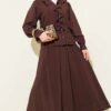 Ruffled Button Front Skirt Set Brown wholesale clothing set - Hicabistan Turkey factory