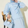 Ruffled Button Front Skirt Set Baby Blue wholesale clothing set view 2 - Hicabistan Turkey factory