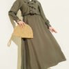 Ruffled Button Front Skirt Set Khaki