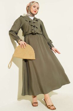 Ruffled Button Front Skirt Set Khaki groothandel clothing set - Hicabistan Turkije fabriek