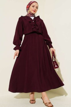 Ruffled Button Front Skirt Set Plum groothandel clothing set - Hicabistan Turkije fabriek