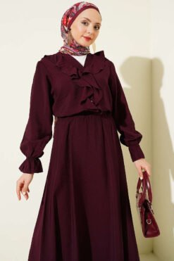 Ruffled Button Front Skirt Set Plum groothandel clothing set view 2 - Hicabistan Turkije fabriek