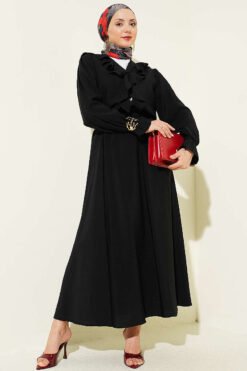 Ruffled Button Front Skirt Set Black groothandel clothing set - Hicabistan Turkije fabriek