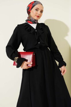 Ruffled Button Front Skirt Set Black groothandel clothing set view 2 - Hicabistan Turkije fabriek