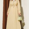 Ruffled Front Zipper Dress Beige