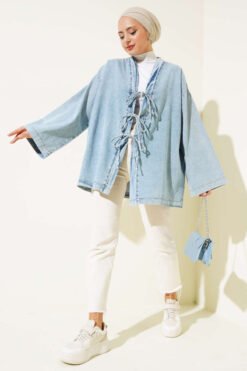 Vue alternative de Tie-Front Denim Kimono