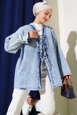 Tie-Front Denim Kimono Blue
