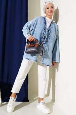 Alternatieve weergave van Tie-Front Denim Kimono Blue
