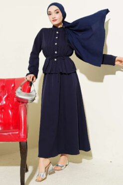Ribbed Front Top and Skirt Set Navy Blue