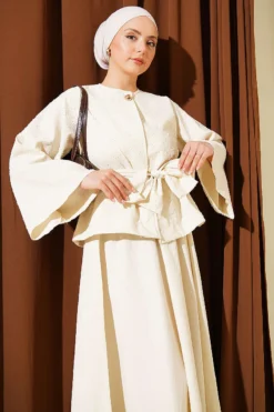 Alternative view of Oval Embossed Belted Skirt Set Beige