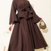 Oval Embossed Belted Skirt Set Brown al por mayor clothing set view 2 - Hicabistan fábrica Turquía