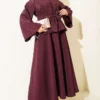 Oval Embossed Belted Skirt Set Plum