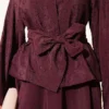Oval Embossed Belted Skirt Set Plum بالجملة clothing set view 4 - Hicabistan مصنع تركيا