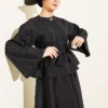 Oval Embossed Belted Skirt Set Black بالجملة clothing set view 2 - Hicabistan مصنع تركيا