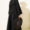 Oval Embossed Belted Skirt Set Black بالجملة clothing set view 3 - Hicabistan مصنع تركيا