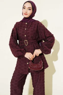 Alternative view of Oval Embossed Belted Two-Piece Set