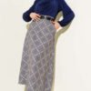 Plaid Skirt with Oval Belt Buckle Grey بالجملة skirt view 2 - Hicabistan مصنع تركيا