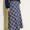 Plaid Skirt with Oval Belt Buckle Navy Blue