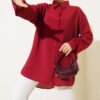Oversized Button-Up Shirt Burgundy wholesale shirt - Hicabistan Turkey factory