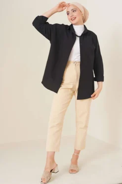 Oversize Shirt Black Großhandel shirt view 2 - Hicabistan Türkei Fabrik