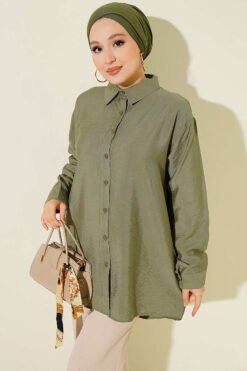 Oversized Button-Up Shirt Khaki