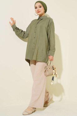 Alternative view of Oversized Button-Up Shirt Khaki
