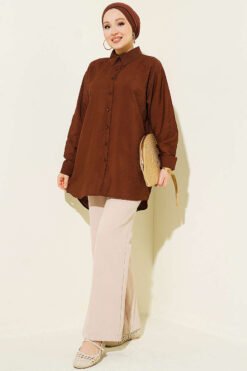 Alternative view of Oversized Button-Up Shirt Brown