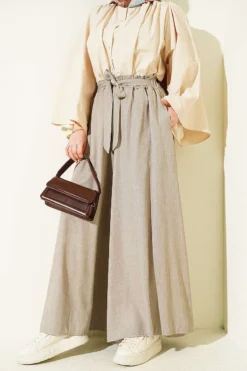Oversize Trousers with Ties Beige